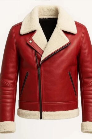 Men's Leather Jacket Shearling - Lined Red Moto/Biker - Winter Jackets for Men - Pelleaura | Premium Quality Leather Stuff Brand USA