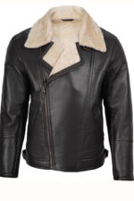 Men’s Shearling Black Leather Aviator Jacket - Pelleaura | Premium Quality Leather Stuff Brand USA