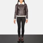 Sherilyn B - 3 Maroon Leather Bomber Jacket - Pelleaura | Premium Quality Leather Stuff Brand USA