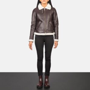 Sherilyn B - 3 Maroon Leather Bomber Jacket - Pelleaura | Premium Quality Leather Stuff Brand USA