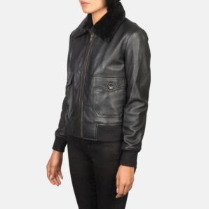 Stella G-1 Black Leather Bomber Jacket for Women - Pelleaura | Premium Quality Leather Stuff Brand USA
